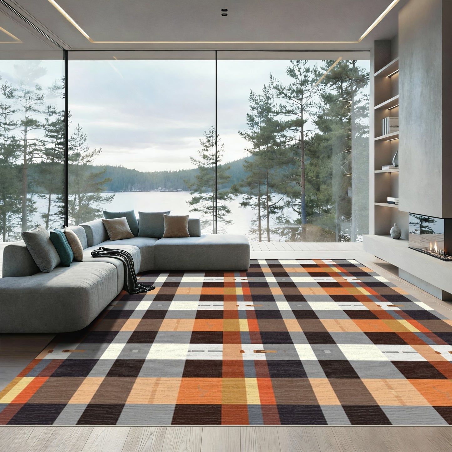 Earthy Tones Plaid Checkerboard Rug