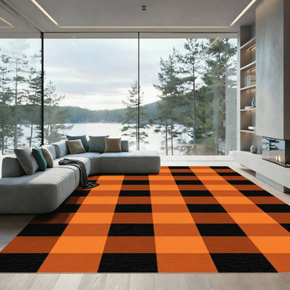 Orange Black Checkered Buffalo Rug