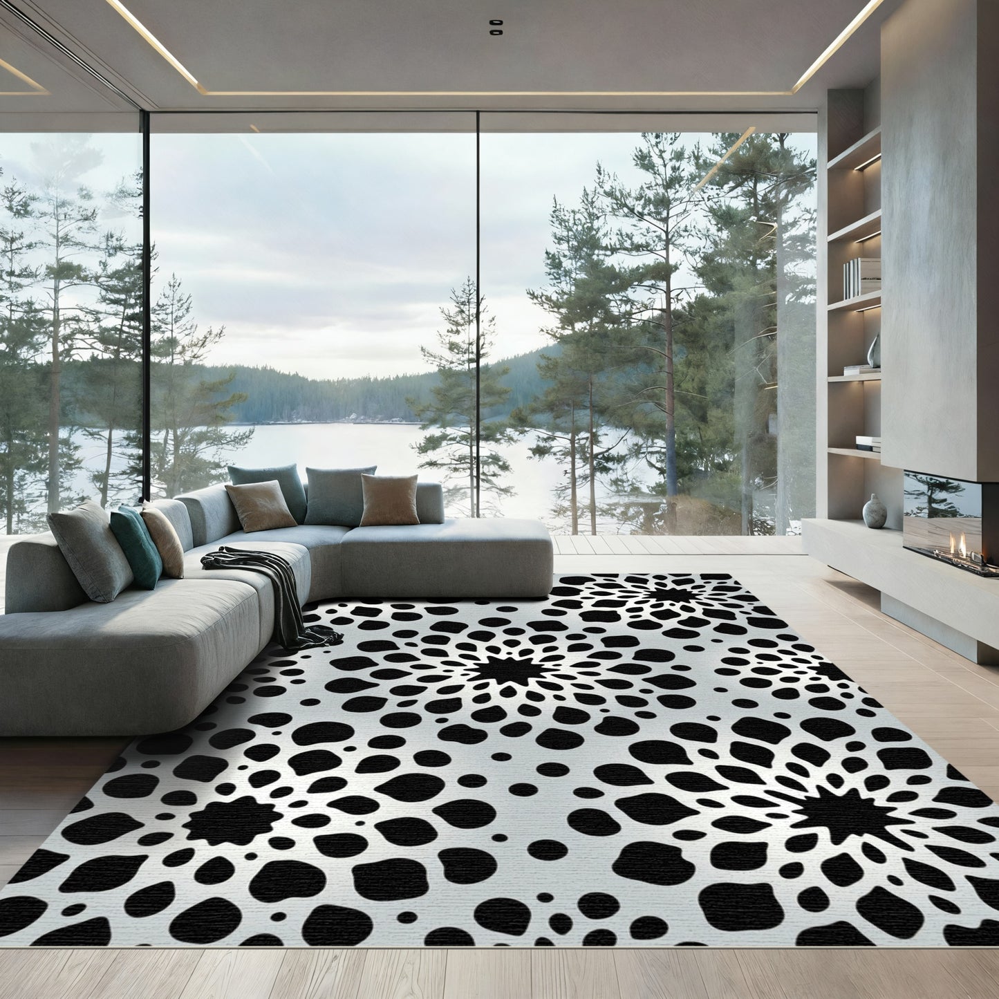 Monochromatic Abstract Bloom Medallion Rug