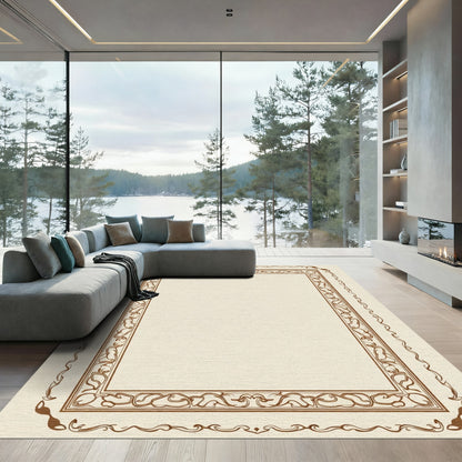 Vintage Brown Scroll Floral Border Rug