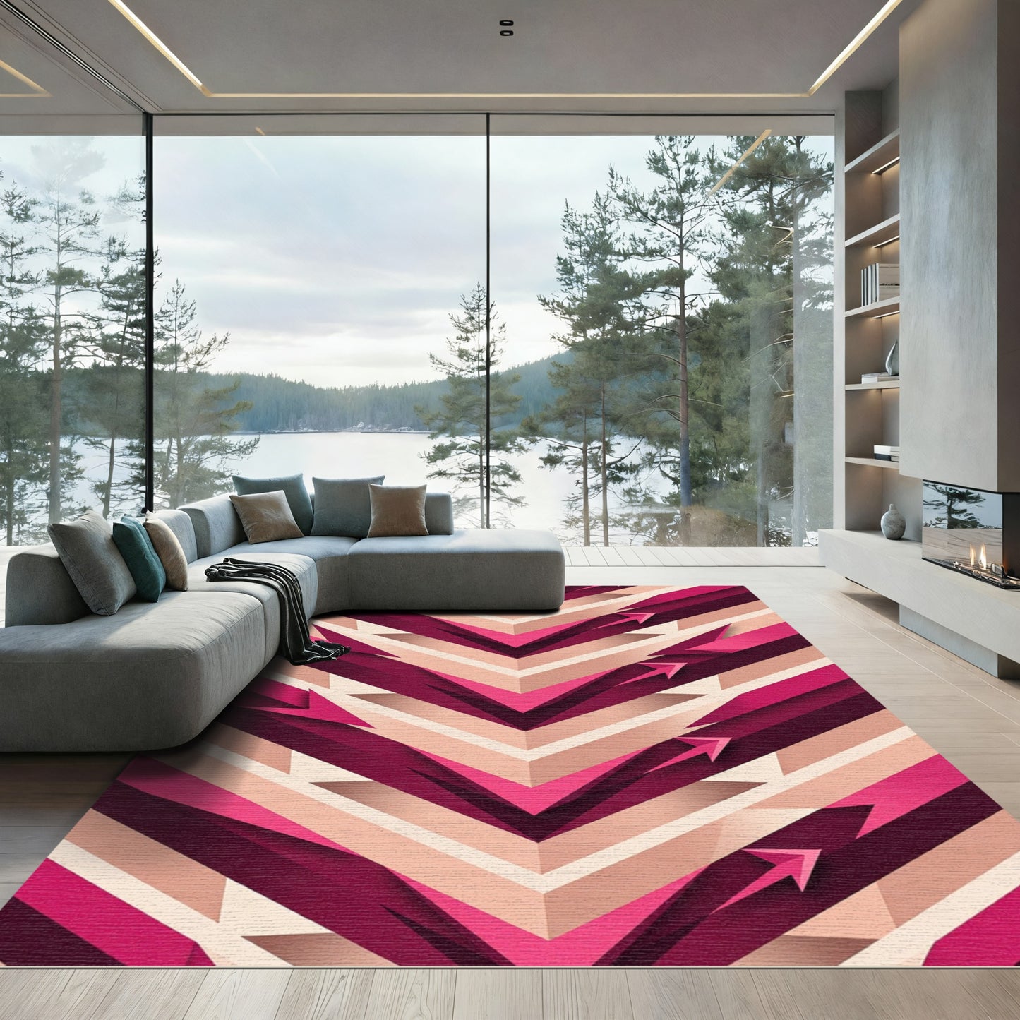 Crimson Pink Layered Chevron Arrow Rug