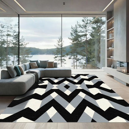 Bold Black Gray Chevron Diamond Rug