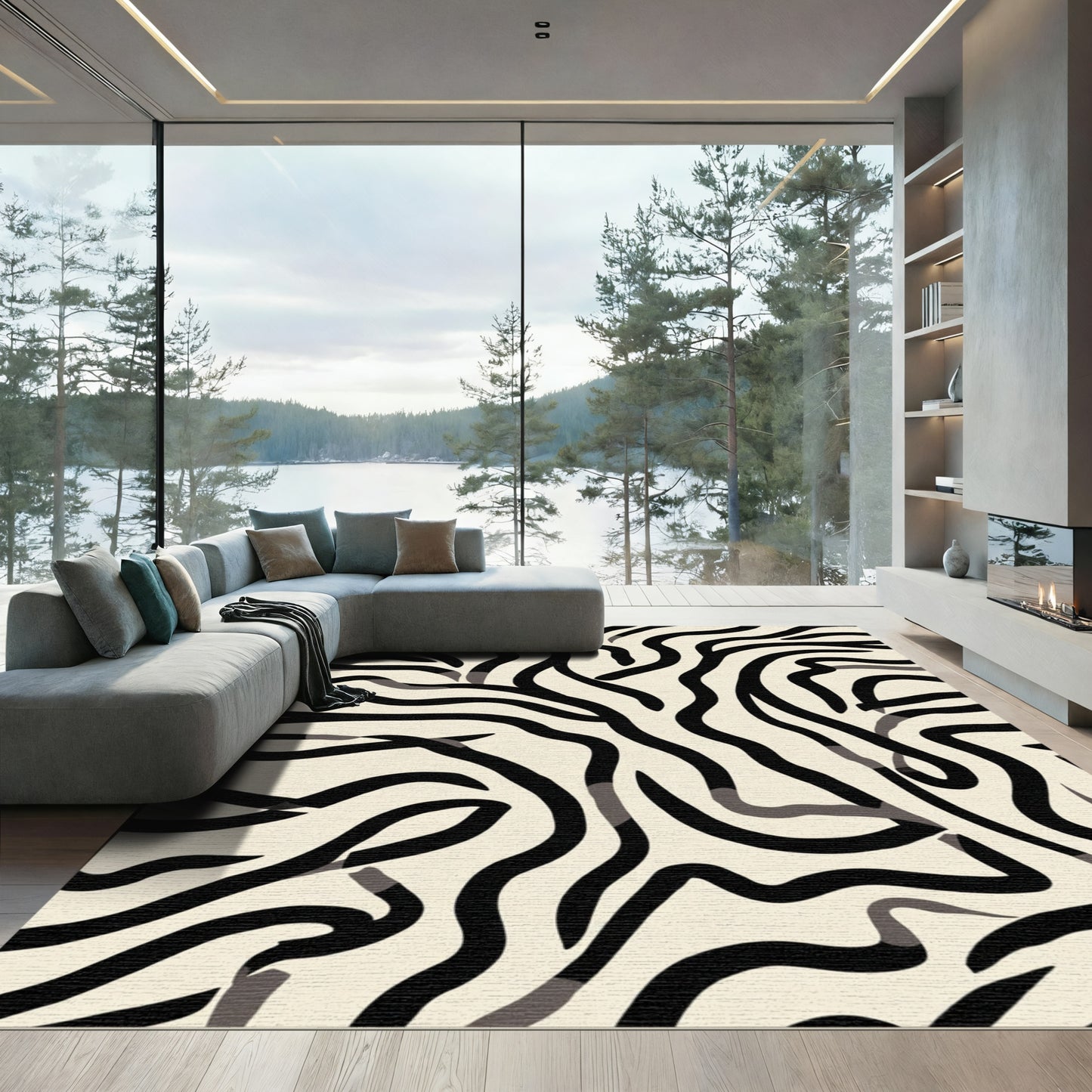Cream Black Abstract Zebra Stripes Rug