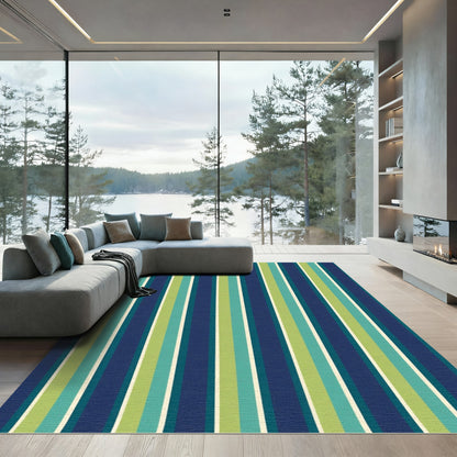 Deep Blue Teal Green Striped Rug