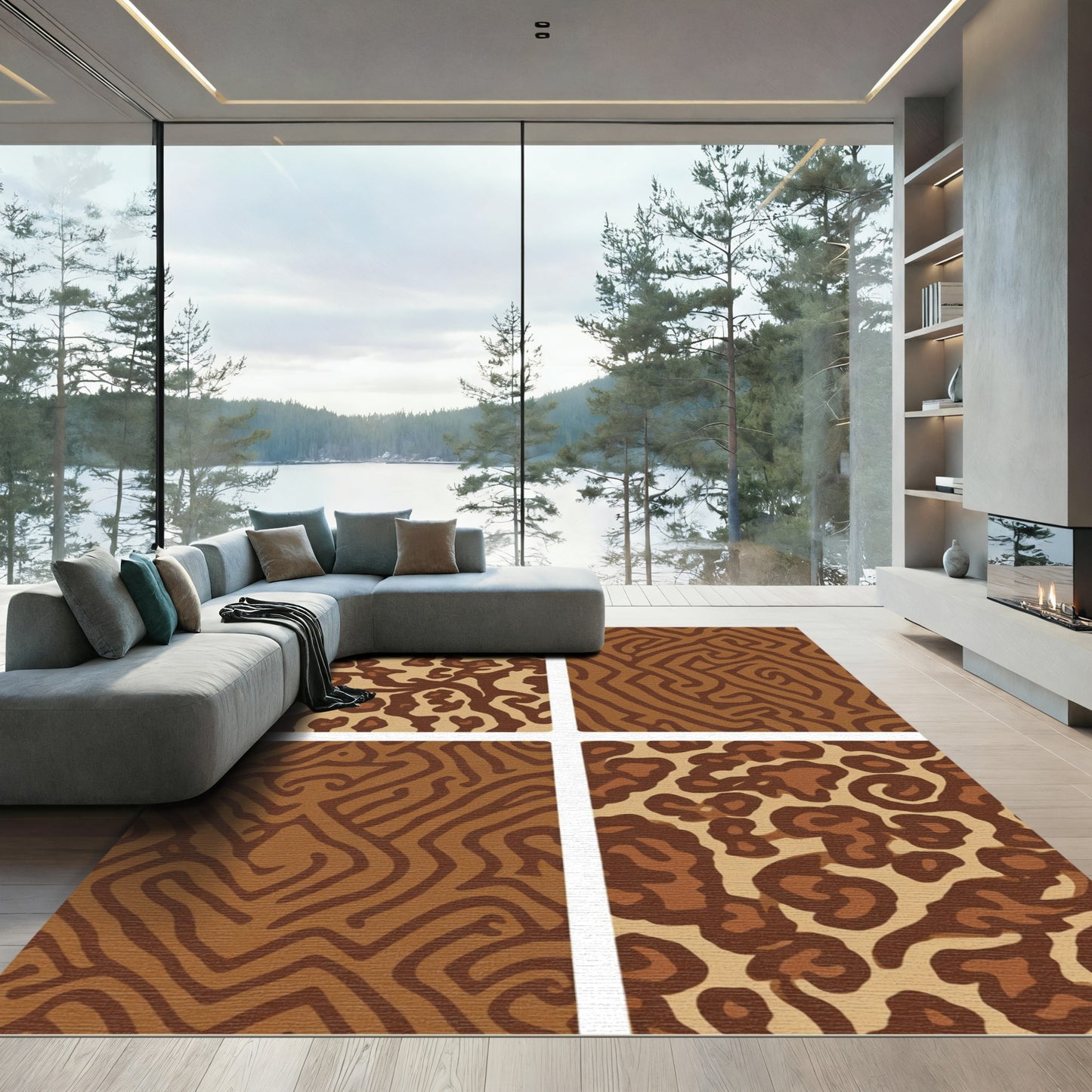 Brown Animal Print Labyrinth Rug