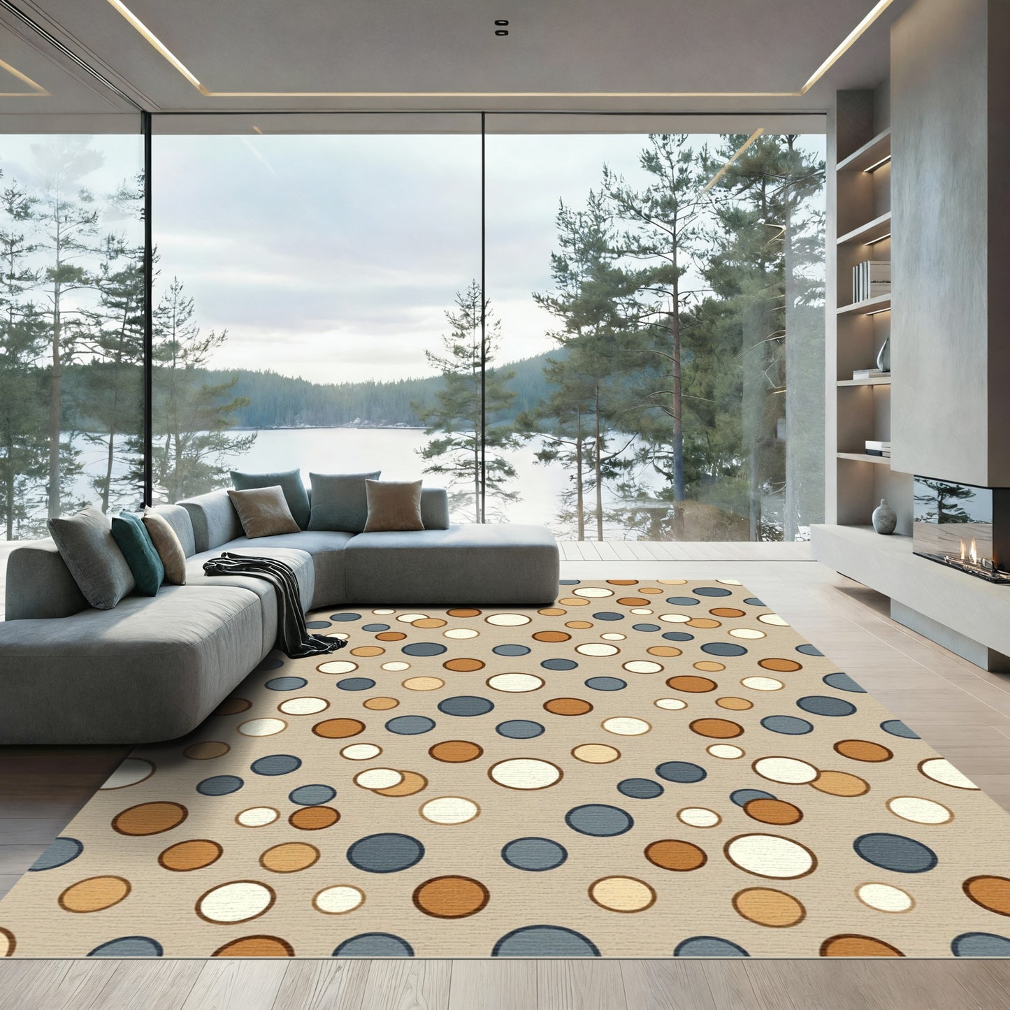 Neutral Earthy Tone Polka Dot Rug