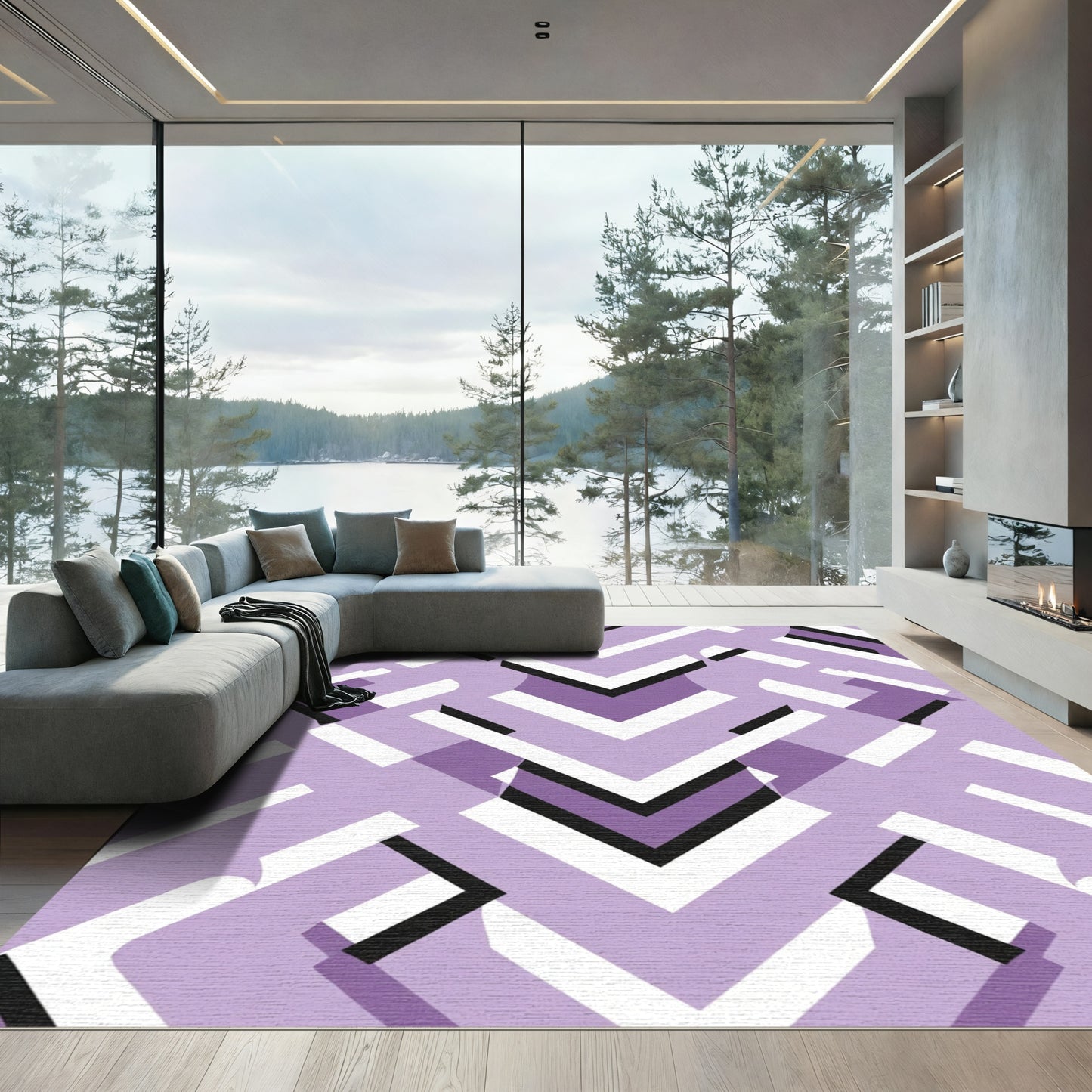 Lavender Geometric Nested Chevron Rug