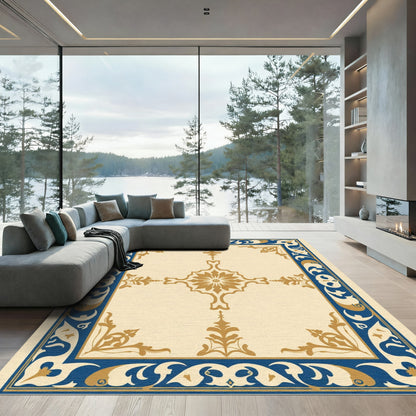 Golden Medallion Blue Bordered Rug