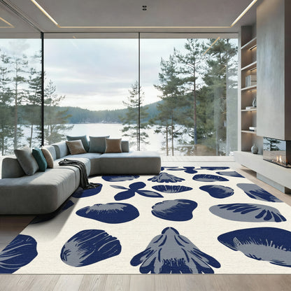 Deep Blue Petal Organic Arrangement Rug
