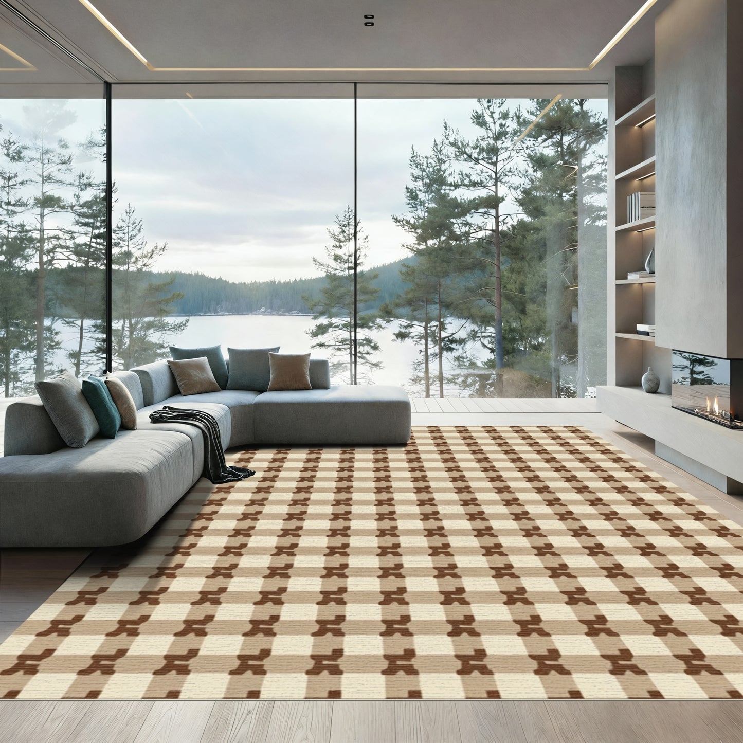 Earthy Gingham Checkered Terra Cotta Rug