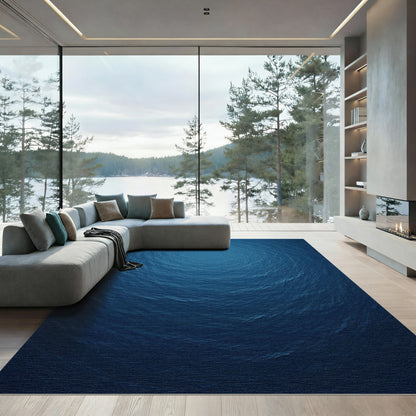 Deep Blue Oceanic Rippled Surface Rug