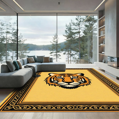Orange Tiger With Black Tribal Border Rug