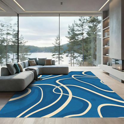 Abstract Fluid Serpentine Blue Cream Rug