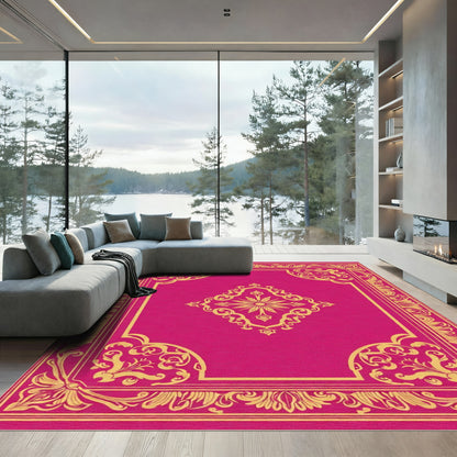 Vibrant Gold Floral Frame Rug