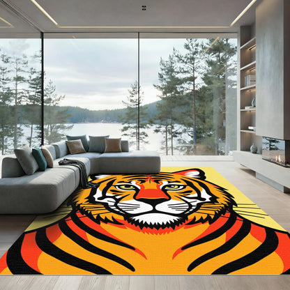 Striking Orange Tiger Portrait Rug