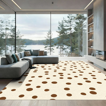 Cream And Brown Polka Dot Scatter Rug