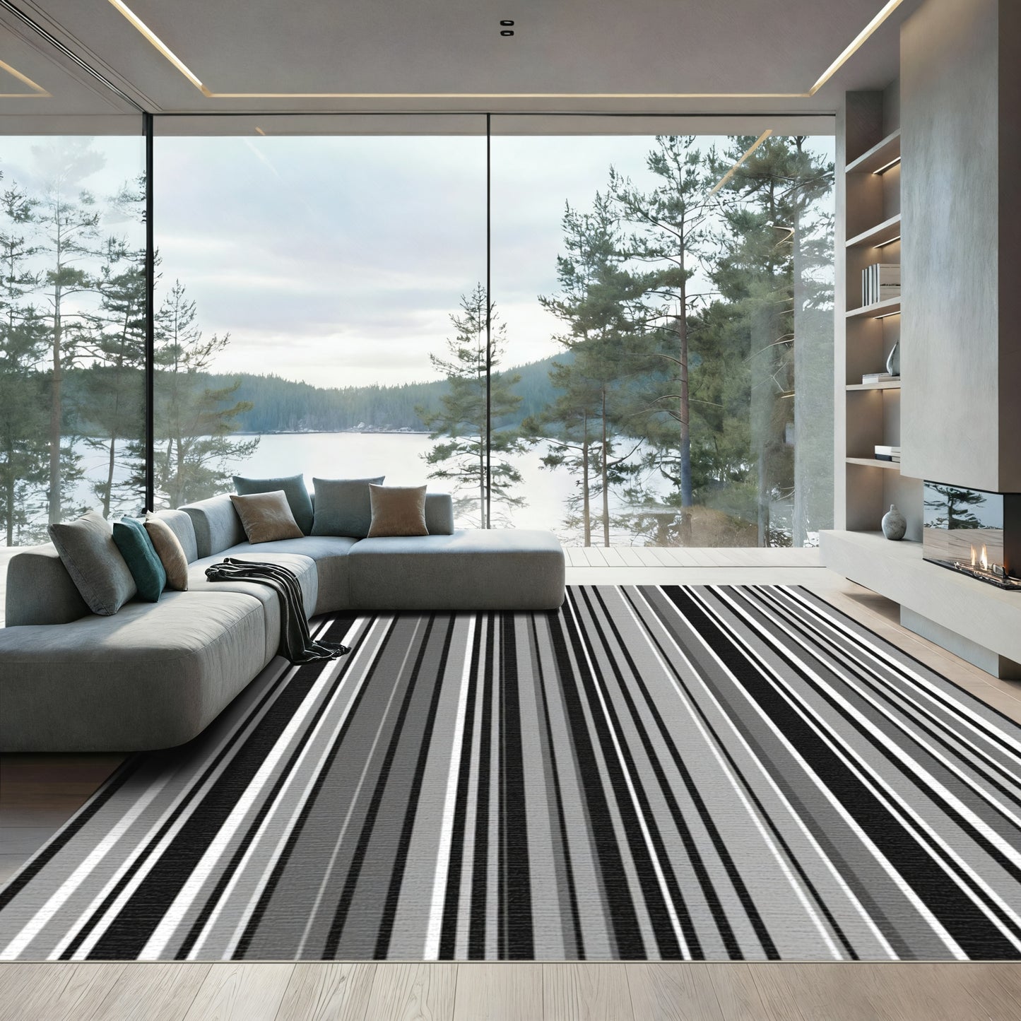 Monochromatic Vertical Stripe Array Rug