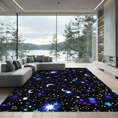 Cosmic Blue Crescent Starry Night Rug