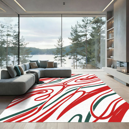 Crimson Green Swirl Abstract Rug