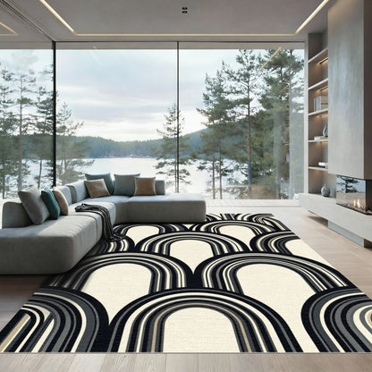 Monochrome Art Deco Arched Arc Rug