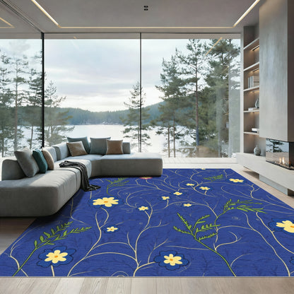 Sapphire Blue Floral Vine Tapestry Rug