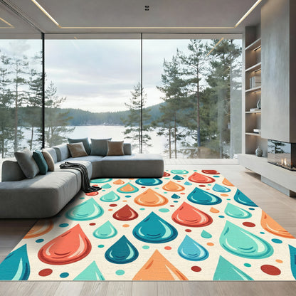 Retro Teal Orange Crimson Drops Rug