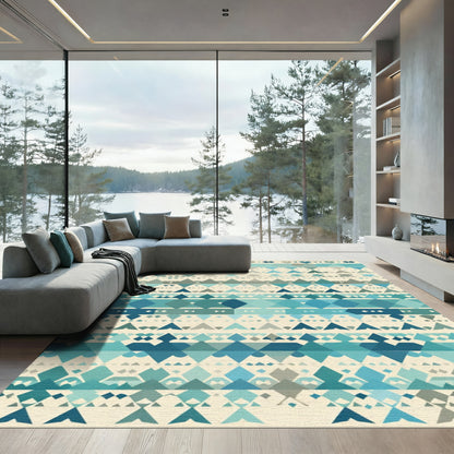 Coastal Blue Tribal Diamond Stripes Rug