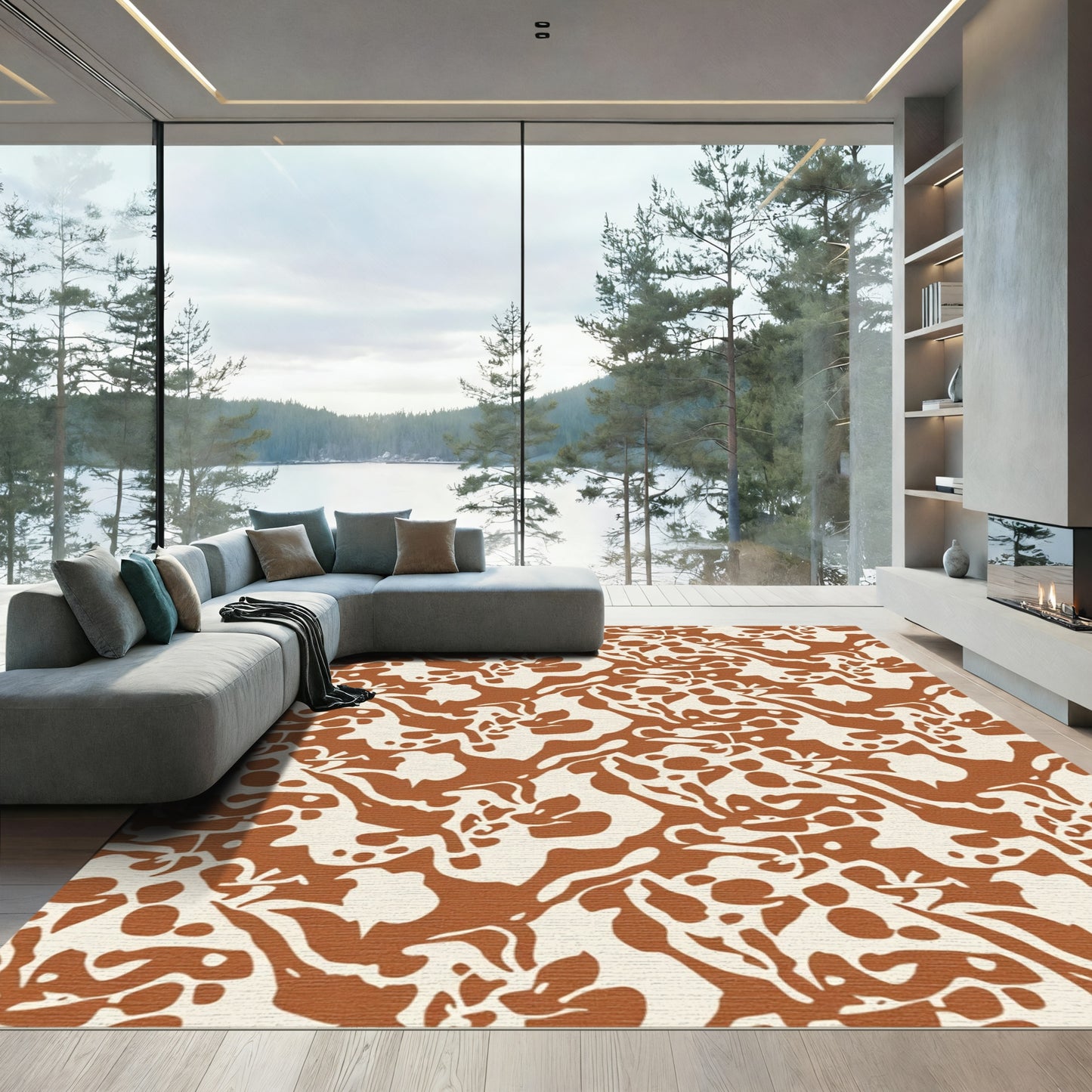 Rustic Ochre Organic Abstract Flow Rug