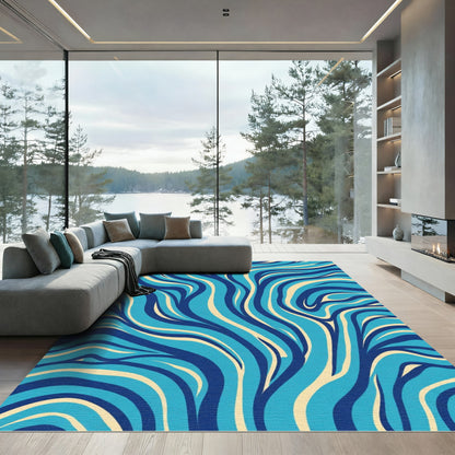 Abstract Blue Cream Swirl Rug