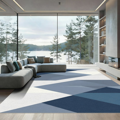 Abstract Geometric Indigo Slate Rug