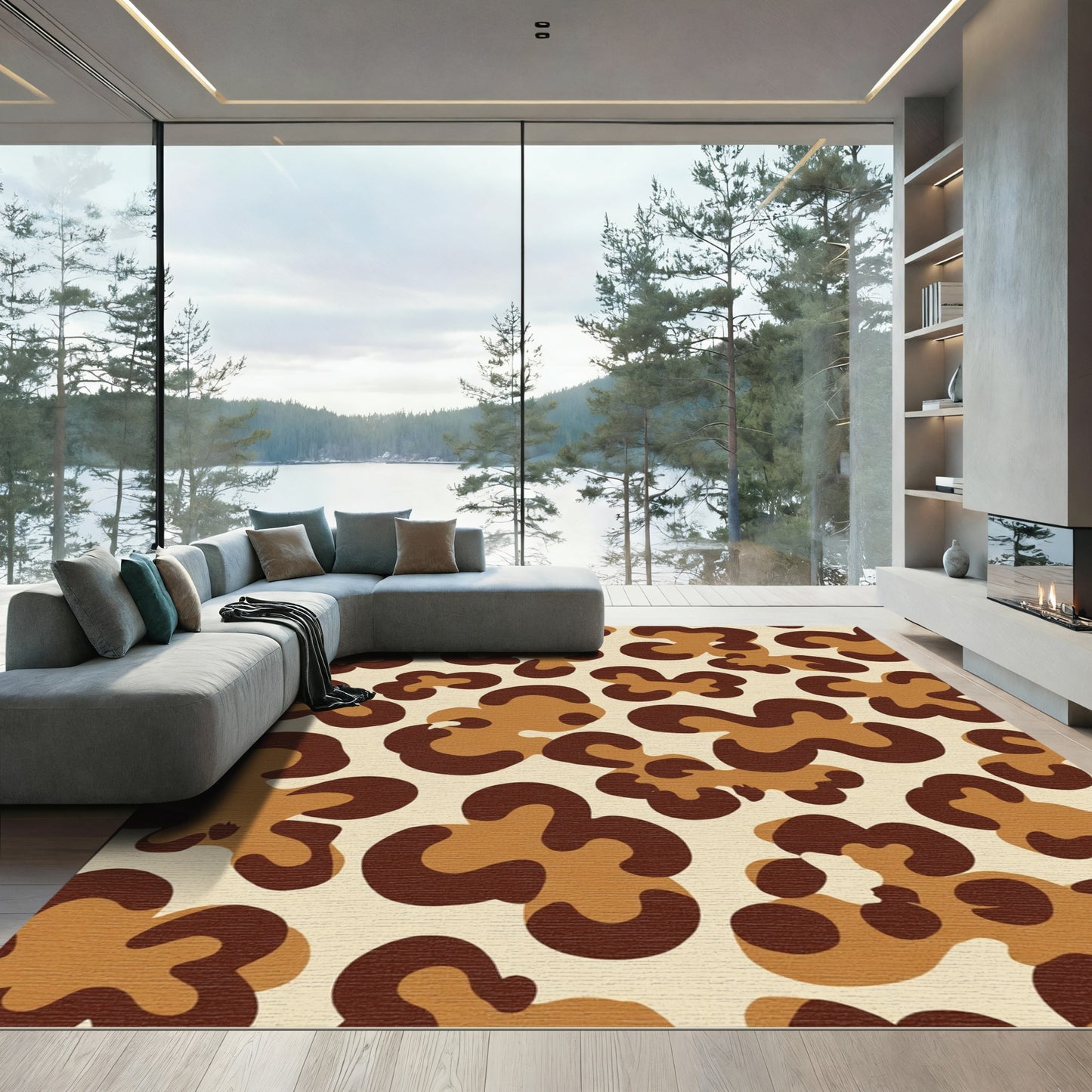 Brown Taupe Abstract Spots Rug