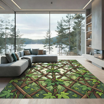 Lush Green Ivy Trellis Lattice Rug