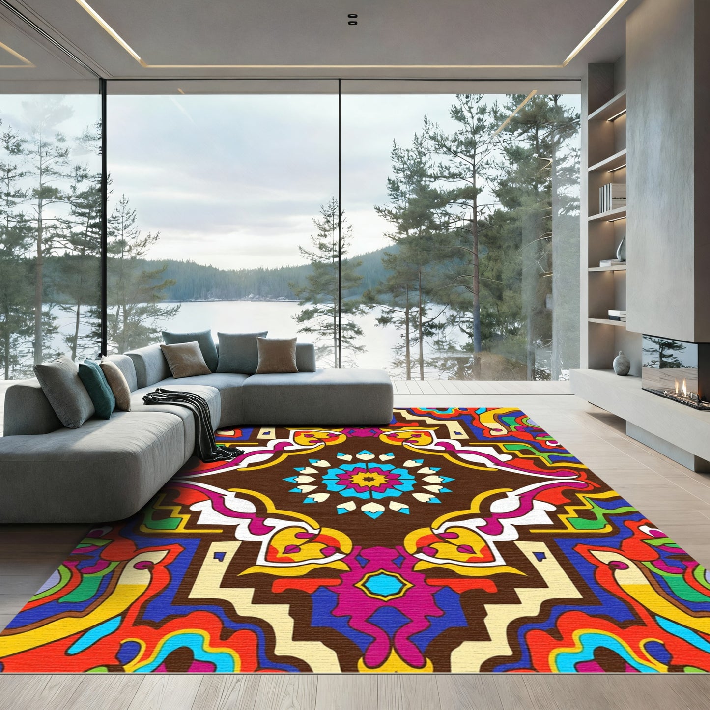 Vibrant Brown Symmetrical Medallion Rug