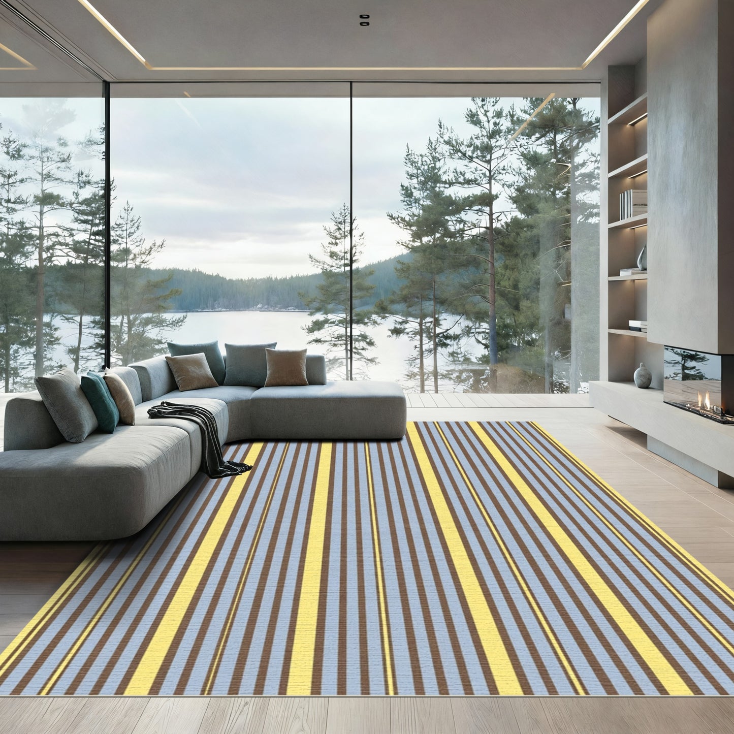 Striped Ochre Sky Brown Lines Rug
