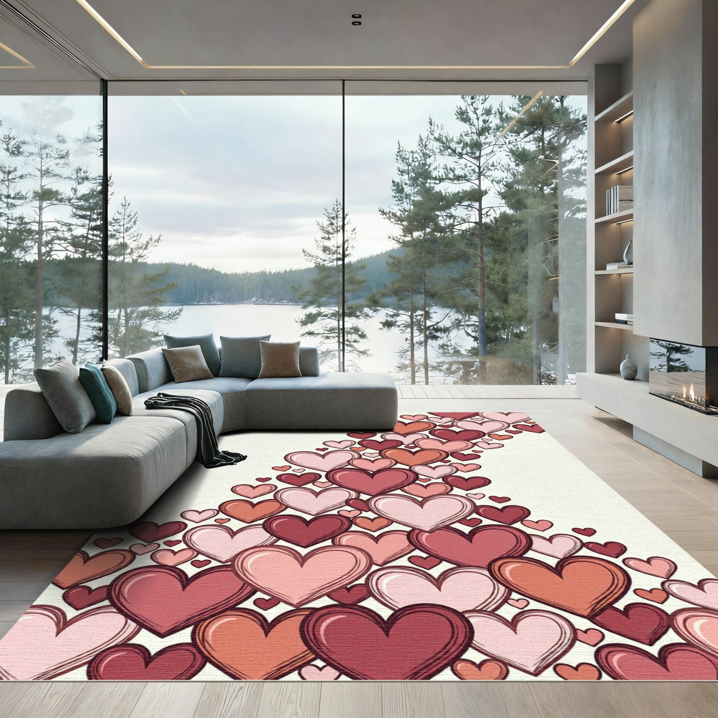 Romantic Pink Heart Cascade Rug