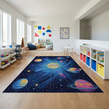 Cosmic Nebula Vibrant Planets Stars Rug