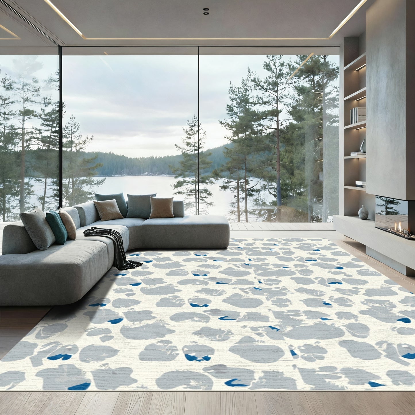 Abstract Blue Gray Splatter Rug