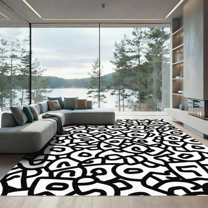 Abstract Black White Organic Shapes Rug