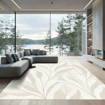 Neutral Beige Woven Leaf Branches Rug