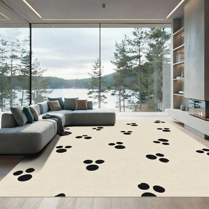 Cream Black Paw Spots Runner Rug