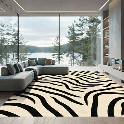 Striking Black Cream Zebra Stripes Rug