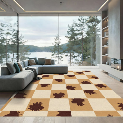 Brown Tan Abstract Checkerboard Rug