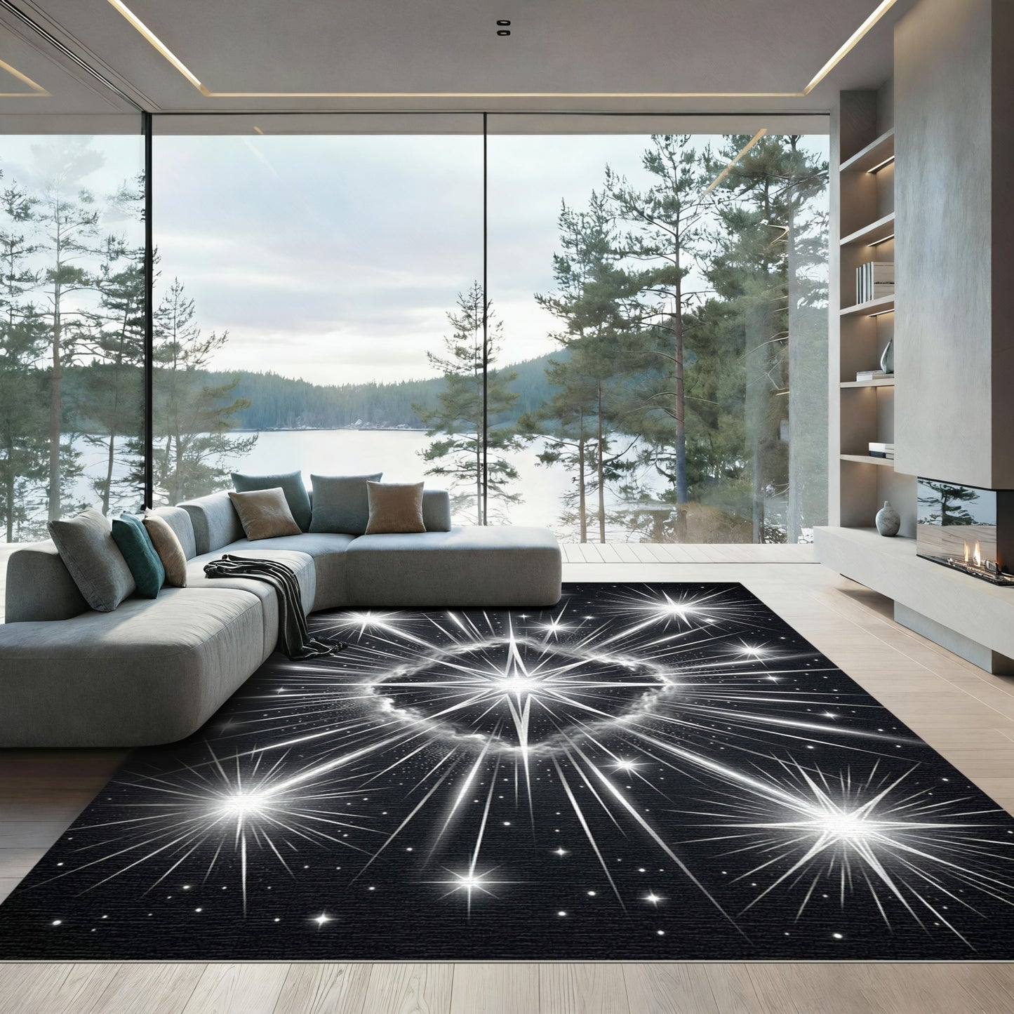 Radiant Celestial Starry Night Art Rug