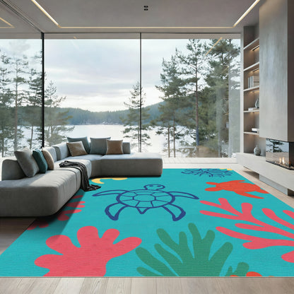 Oceanic Turtles Coral Reef Creatures Rug