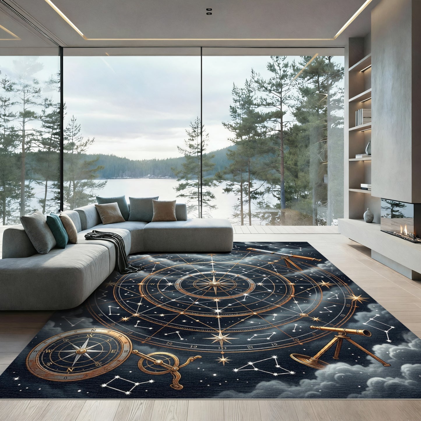 Celestial Gold Constellation Navigational Map Rug