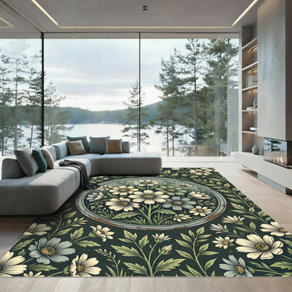 Vintage Botanical Floral Round Medallion Rug