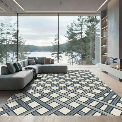 Slate Gray Interlocking Lattice Rug