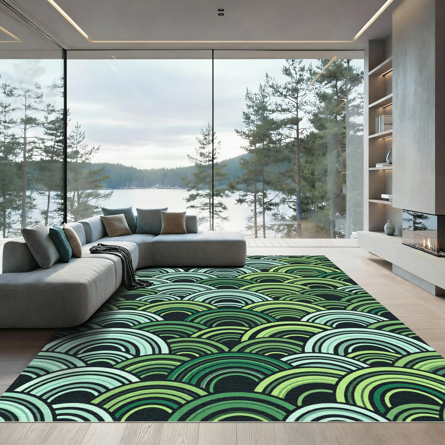 Verdant Green Arc Onde Rug