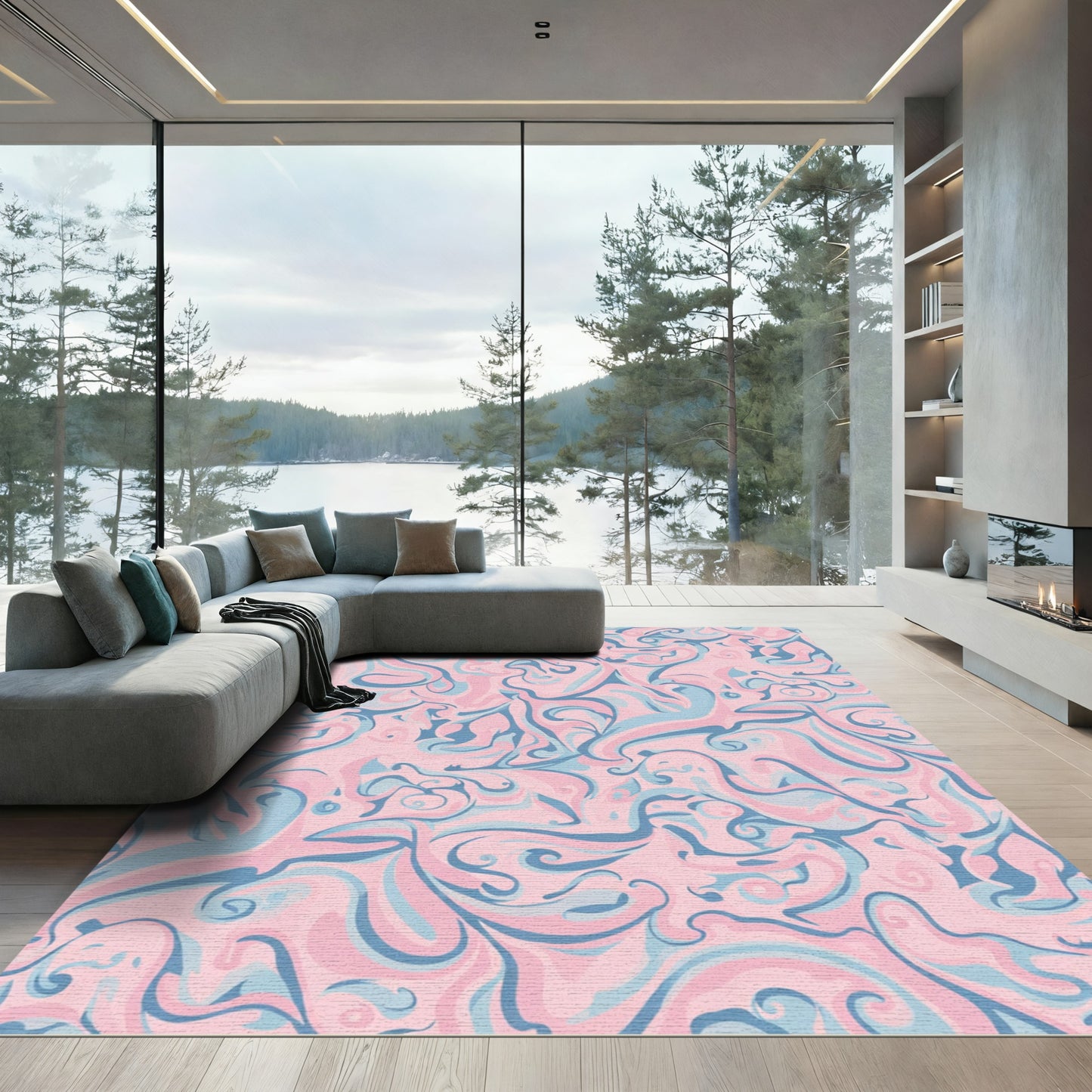 Pink Blue Swirl Fluid Abstract Rug