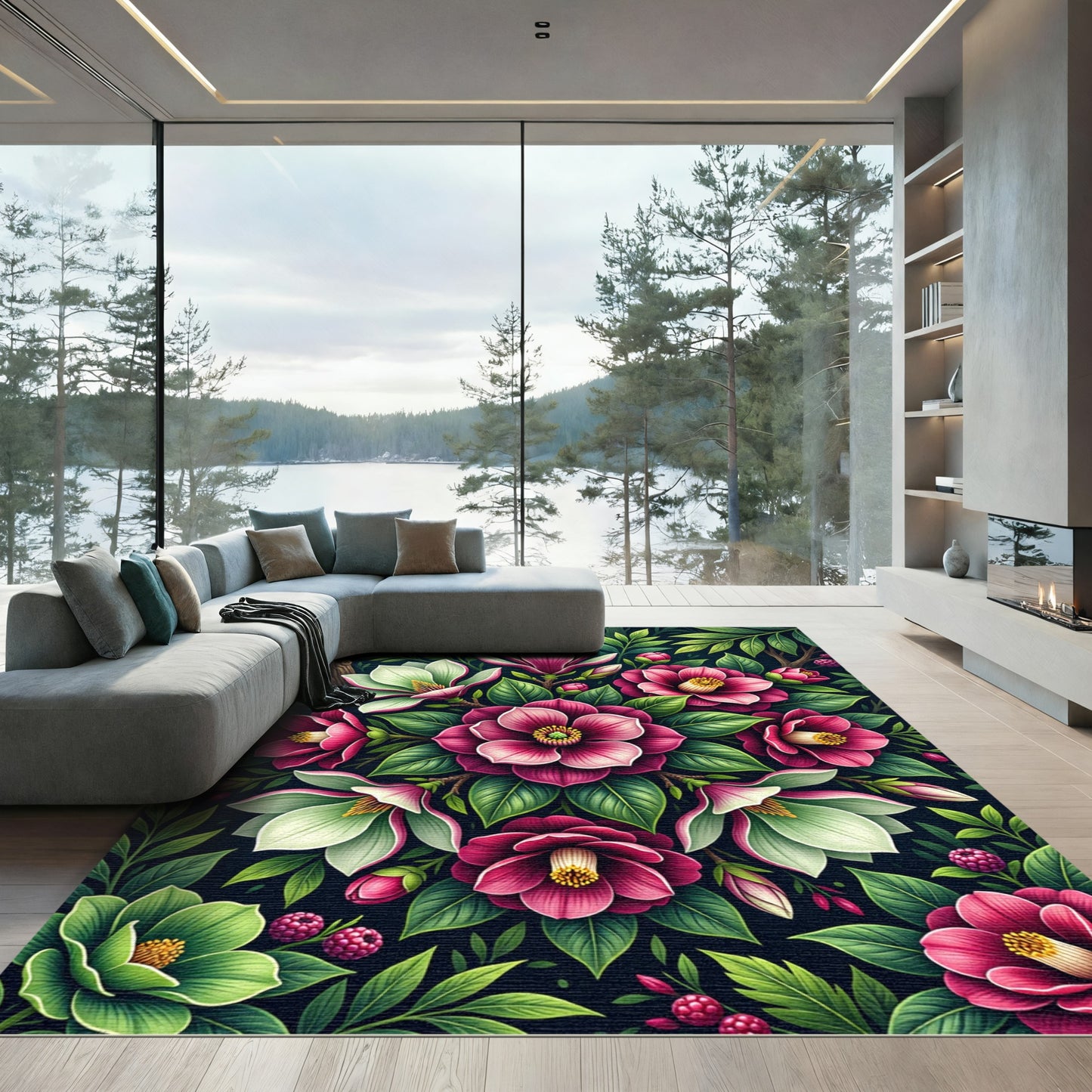 Vibrant Magenta Magnolia Botanical Garden Rug